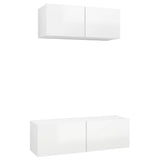 2 Piece TV Cabinet Set High Gloss White Engineered Wood - Front View