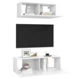 2 Piece TV Cabinet Set High Gloss White Engineered Wood - Side View