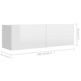 TV Cabinets 3 pcs High Gloss White Engineered Wood - 45-Degree Angle