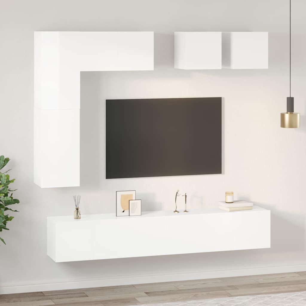 8 Piece TV Cabinet Set High Gloss White Engineered Wood
