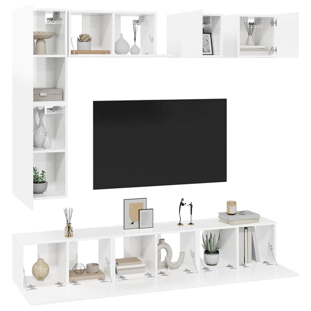 8 Piece TV Cabinet Set High Gloss White Engineered Wood