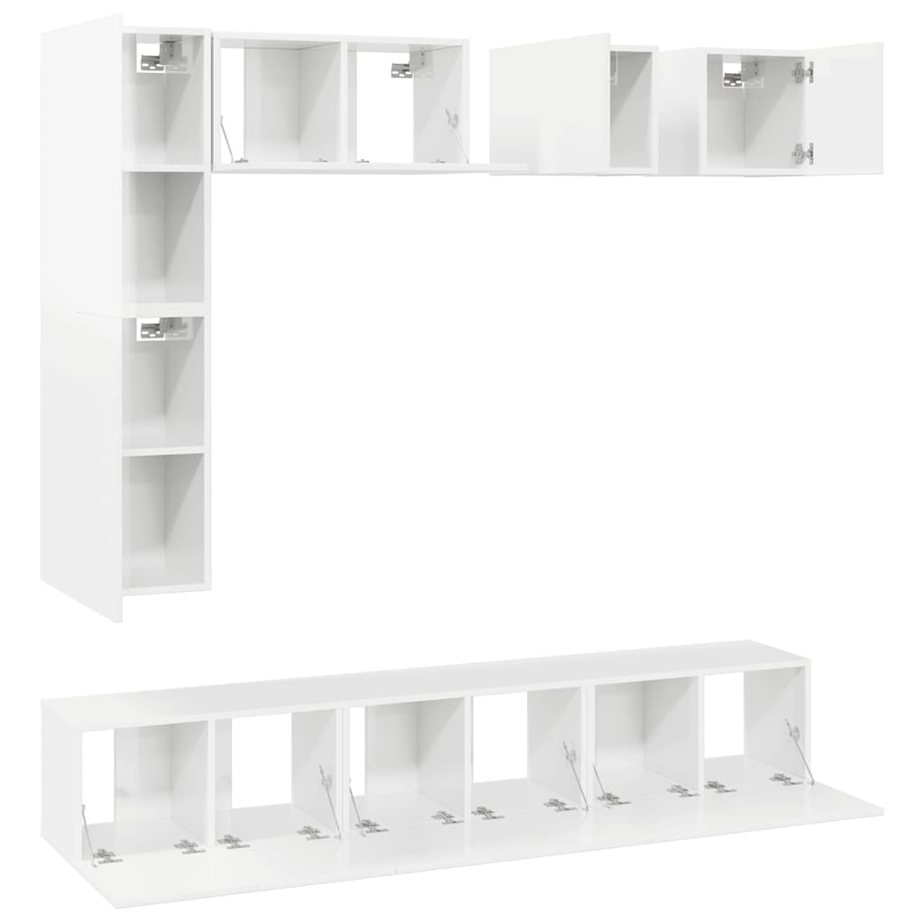 8 Piece TV Cabinet Set High Gloss White Engineered Wood