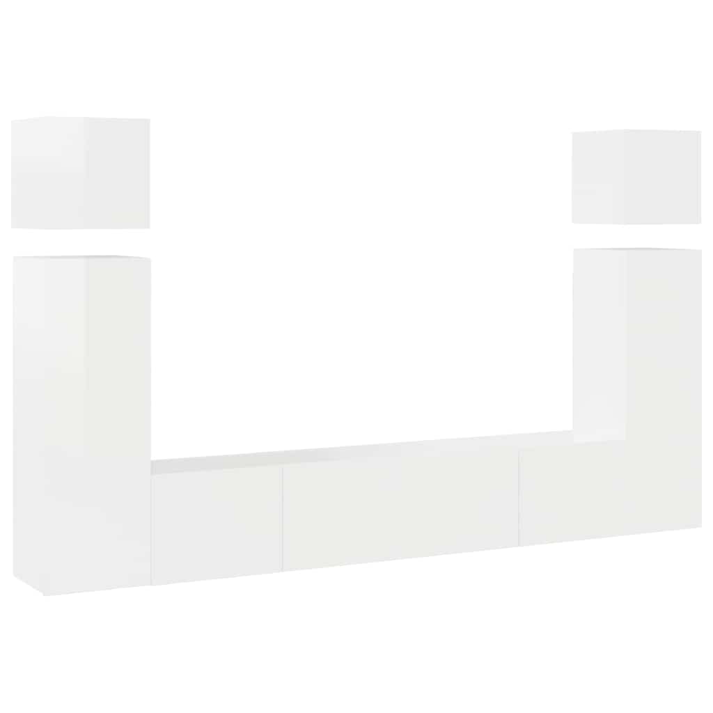 8 Piece TV Cabinet Set High Gloss White Engineered Wood