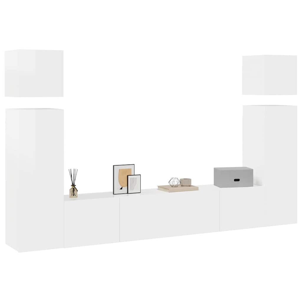 8 Piece TV Cabinet Set High Gloss White Engineered Wood