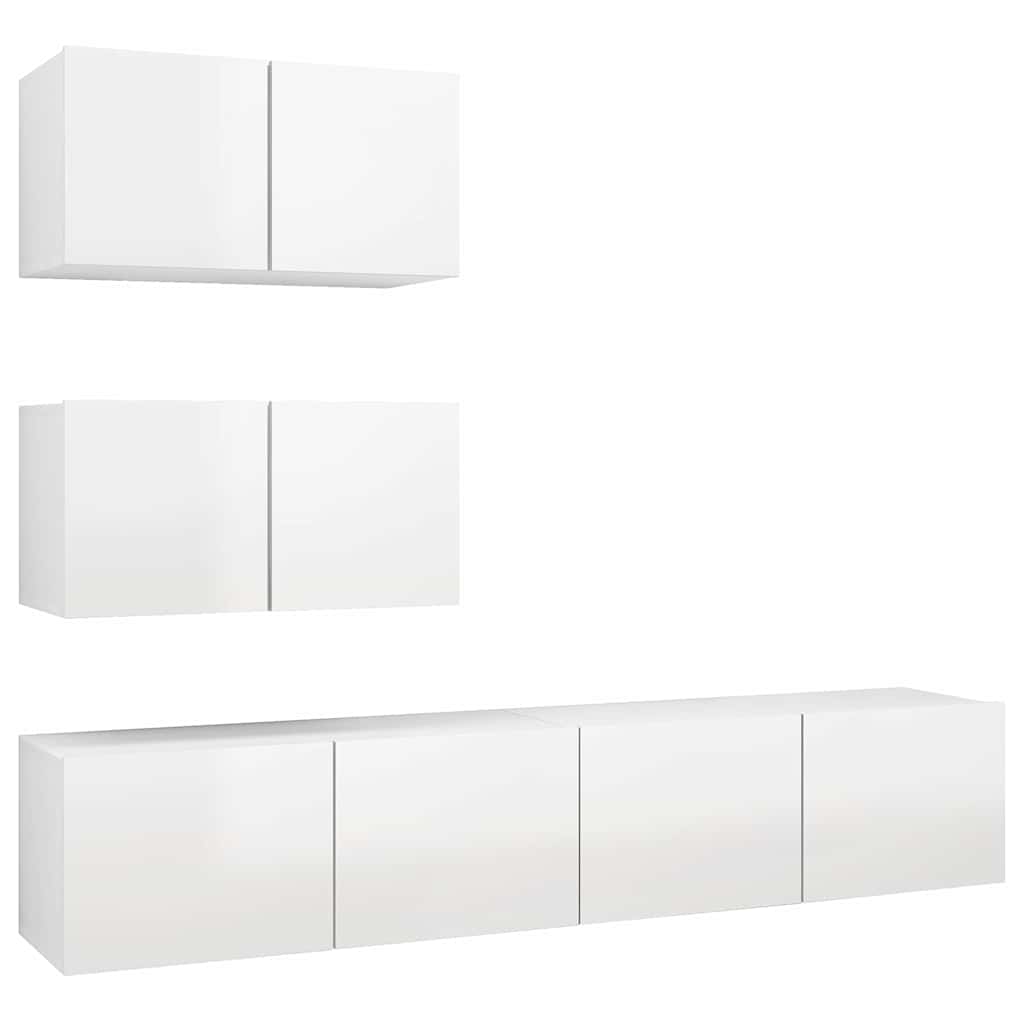 4 Piece TV Cabinet Set High Gloss White Engineered Wood