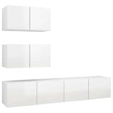 4 Piece TV Cabinet Set High Gloss White Engineered Wood - Front View