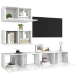 4 Piece TV Cabinet Set High Gloss White Engineered Wood