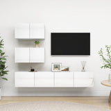4 Piece TV Cabinet Set High Gloss White Engineered Wood