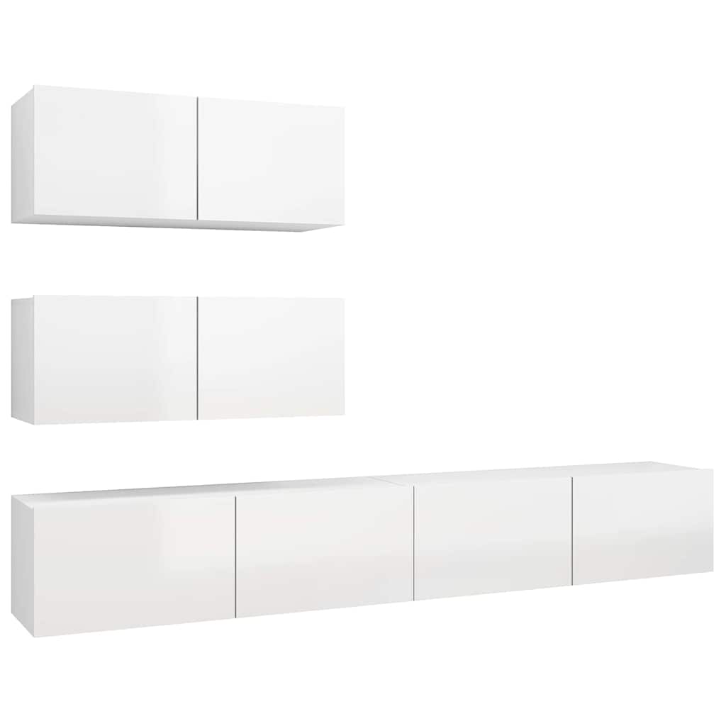 4 Piece TV Cabinet Set High Gloss White Engineered Wood