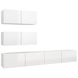 4 Piece TV Cabinet Set High Gloss White Engineered Wood