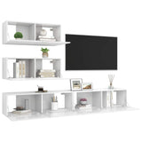 4 Piece TV Cabinet Set High Gloss White Engineered Wood