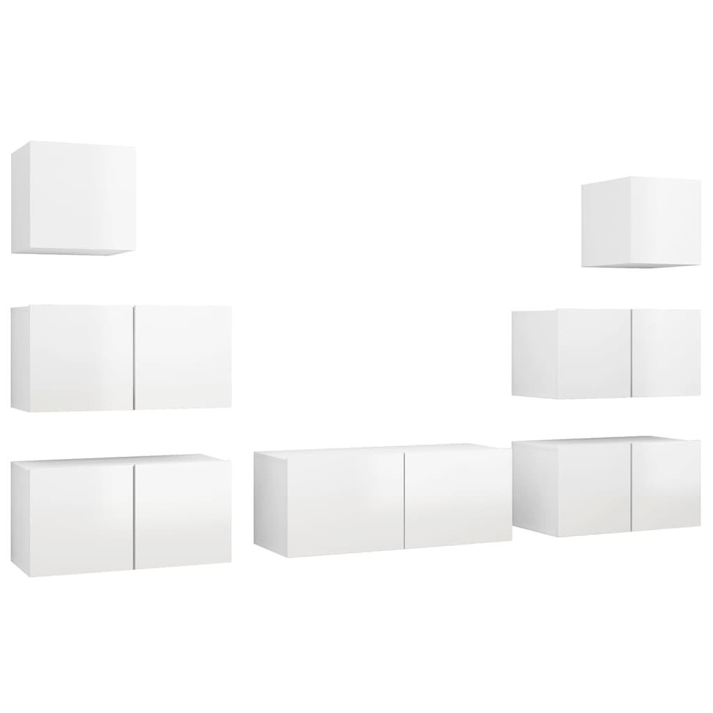 7 Piece TV Cabinet Set High Gloss White Engineered Wood