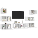 7 Piece TV Cabinet Set High Gloss White Engineered Wood