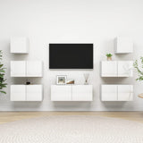 7 Piece TV Cabinet Set High Gloss White Engineered Wood