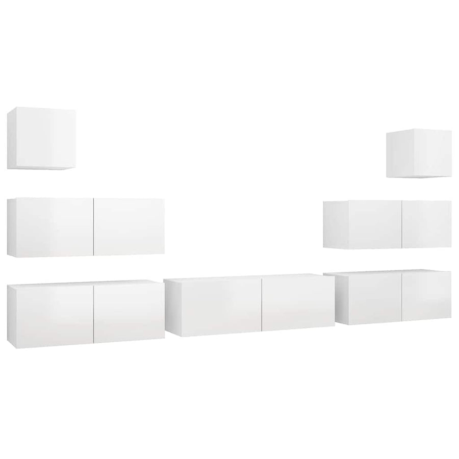7 Piece TV Cabinet Set High Gloss White Engineered Wood