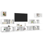 7 Piece TV Cabinet Set High Gloss White Engineered Wood