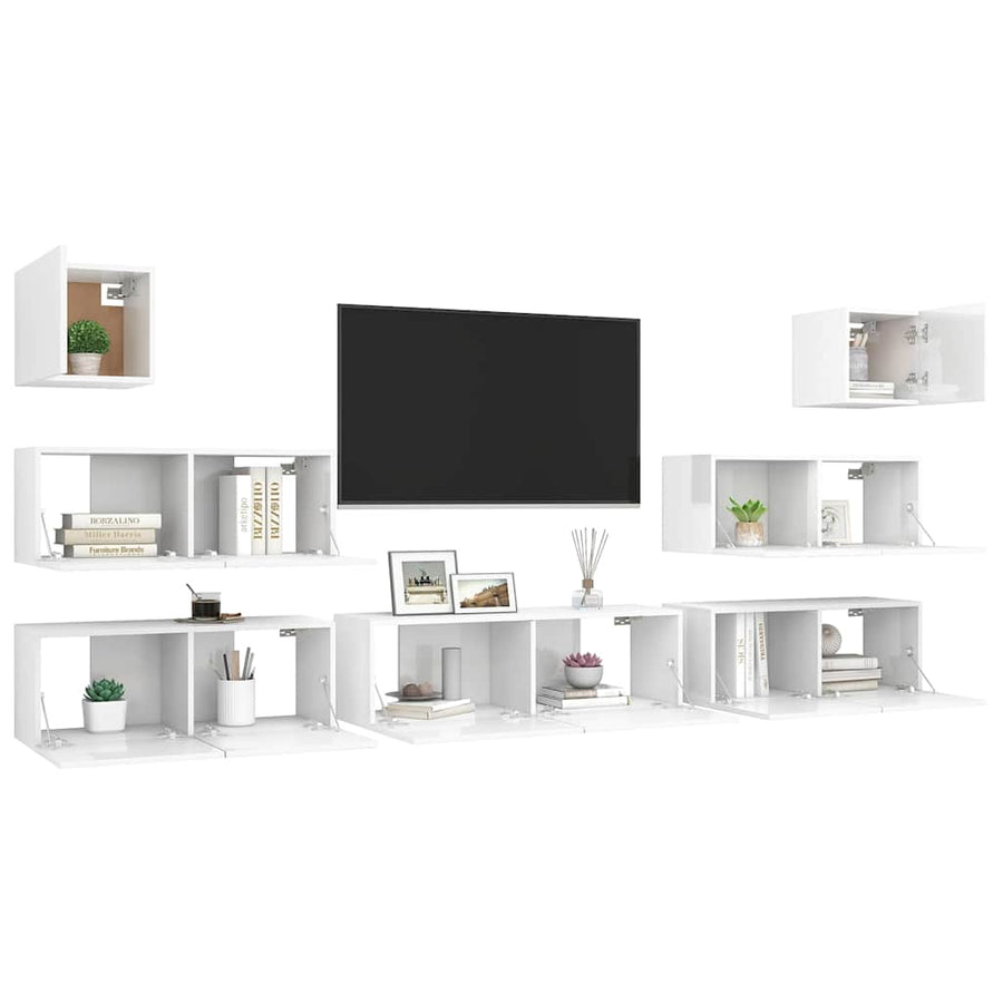 7 Piece TV Cabinet Set High Gloss White Engineered Wood