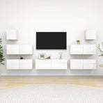 7 Piece TV Cabinet Set High Gloss White Engineered Wood