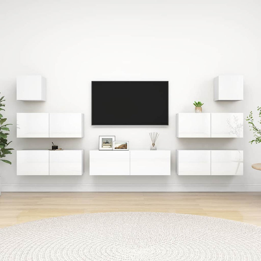 7 Piece TV Cabinet Set High Gloss White Engineered Wood