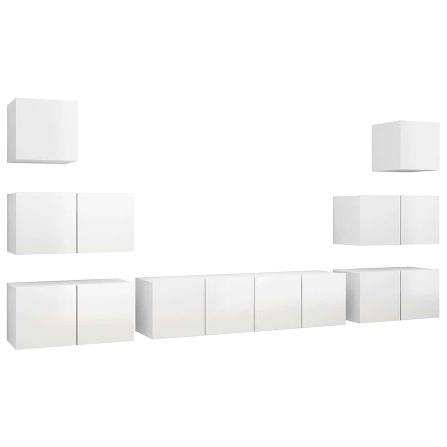 8 Piece TV Cabinet Set High Gloss White Engineered Wood