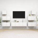 8 Piece TV Cabinet Set High Gloss White Engineered Wood