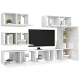 6 Piece TV Cabinet Set High Gloss White Engineered Wood
