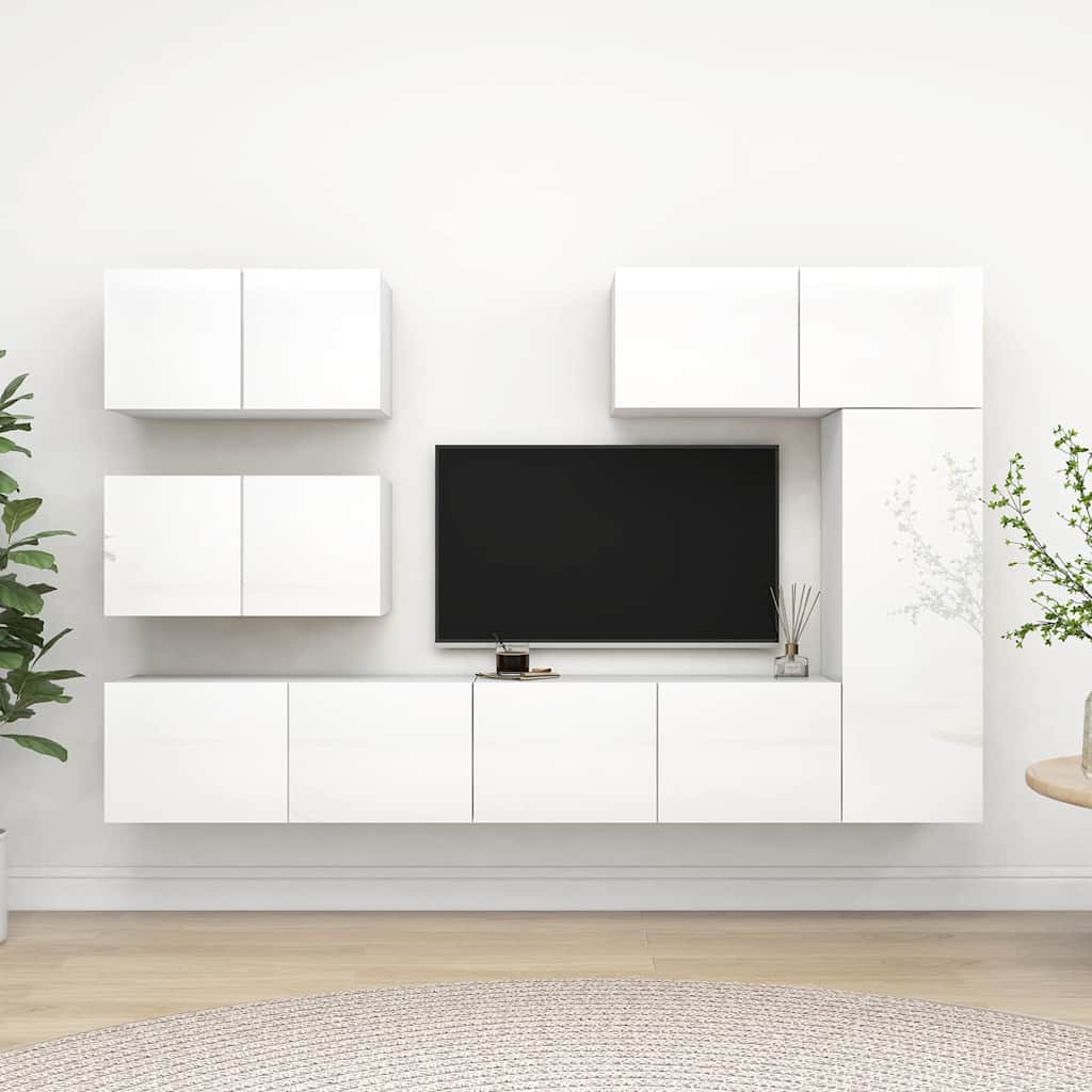 6 Piece TV Cabinet Set High Gloss White Engineered Wood