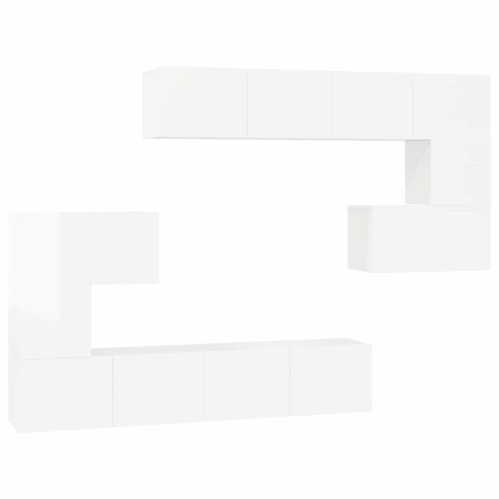 8 Piece TV Cabinet Set High Gloss White Engineered Wood