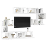 8 Piece TV Cabinet Set High Gloss White Engineered Wood