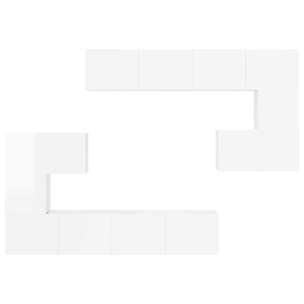 8 Piece TV Cabinet Set High Gloss White Engineered Wood