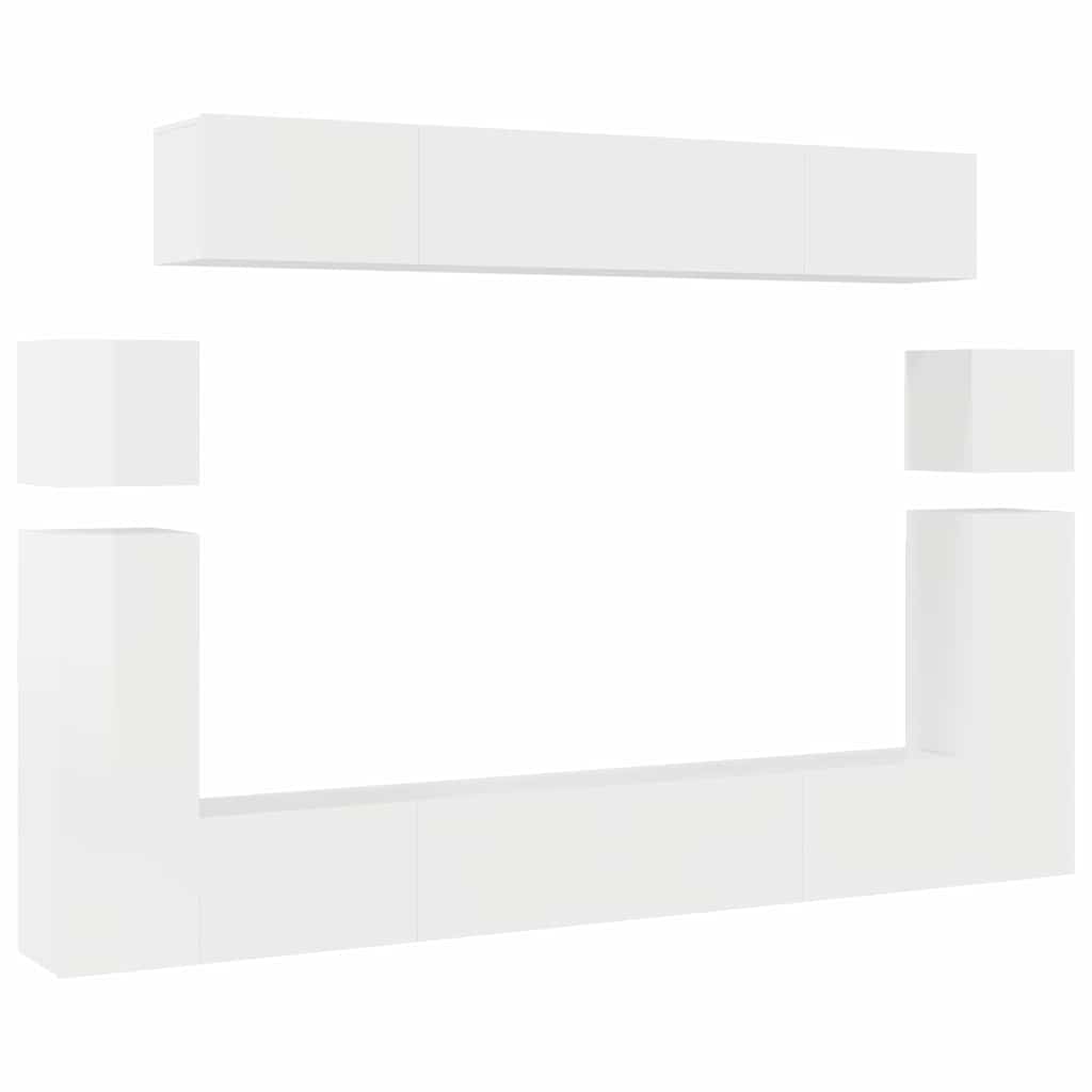 8 Piece TV Cabinet Set High Gloss White Engineered Wood