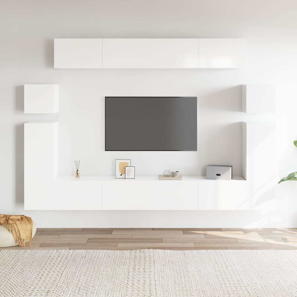 8 Piece TV Cabinet Set High Gloss White Engineered Wood