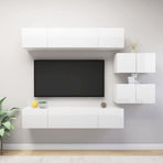 6 Piece TV Cabinet Set High Gloss White Engineered Wood