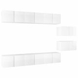 8 Piece Wall-mounted TV Cabinet Set High Gloss White Engineered Wood