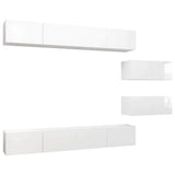 6 Piece TV Cabinet Set High Gloss White Engineered Wood - Front View