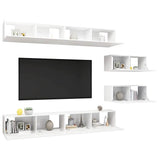 6 Piece TV Cabinet Set High Gloss White Engineered Wood - Side View