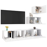 4 Piece TV Cabinet Set High Gloss White Engineered Wood