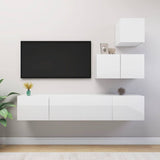 4 Piece TV Cabinet Set High Gloss White Engineered Wood