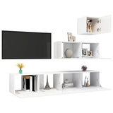 4 Piece TV Cabinet Set High Gloss White Engineered Wood