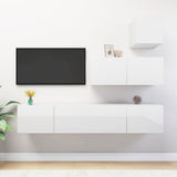 4 Piece TV Cabinet Set High Gloss White Engineered Wood