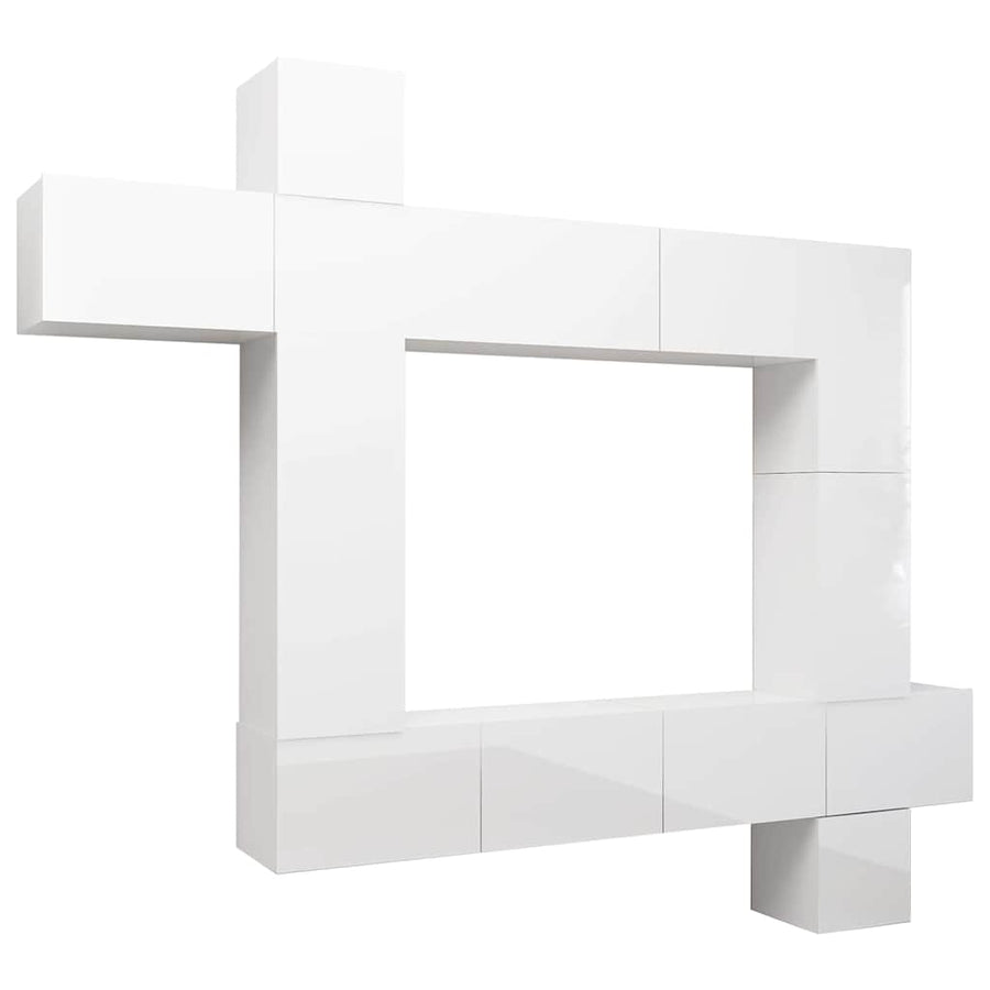9 Piece TV Cabinet Set High Gloss White Engineered Wood