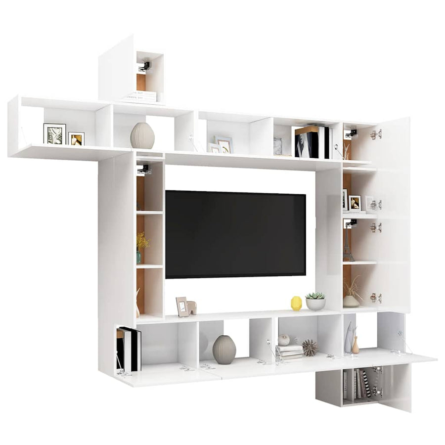 9 Piece TV Cabinet Set High Gloss White Engineered Wood