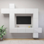 9 Piece TV Cabinet Set High Gloss White Engineered Wood
