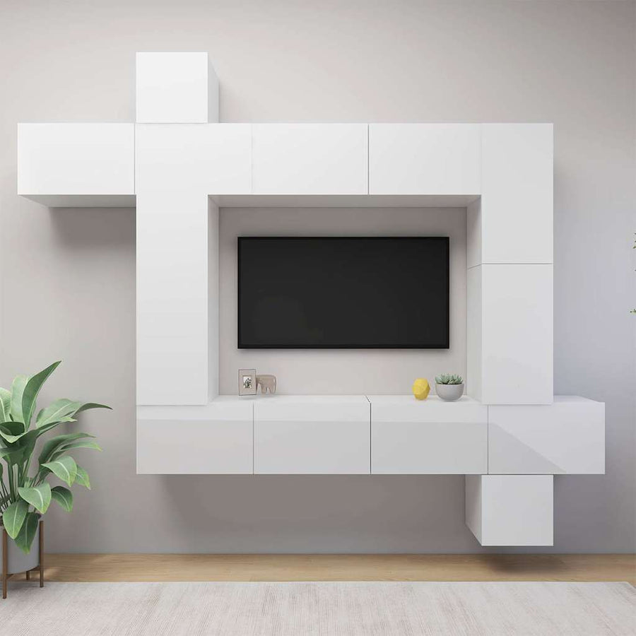 9 Piece TV Cabinet Set High Gloss White Engineered Wood