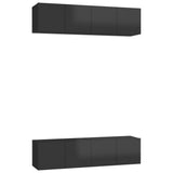 TV Cabinets 4 pcs High Gloss Black 60x30x30 cm Engineered Wood - Front View