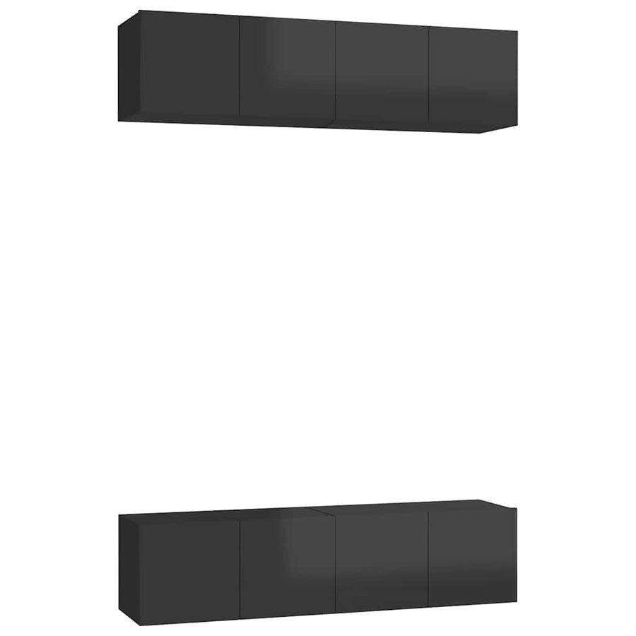 4 Piece TV Cabinet Set High Gloss Black 60x30x30 cm Engineered Wood