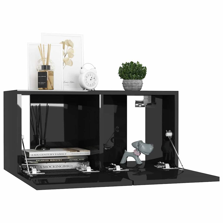 4 Piece TV Cabinet Set High Gloss Black 60x30x30 cm Engineered Wood