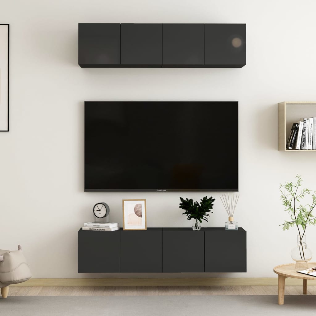 TV Cabinets 4 pcs High Gloss Black 60x30x30 cm Engineered Wood