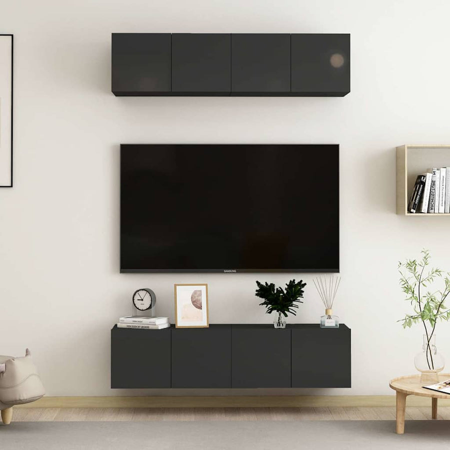4 Piece TV Cabinet Set High Gloss Black 60x30x30 cm Engineered Wood