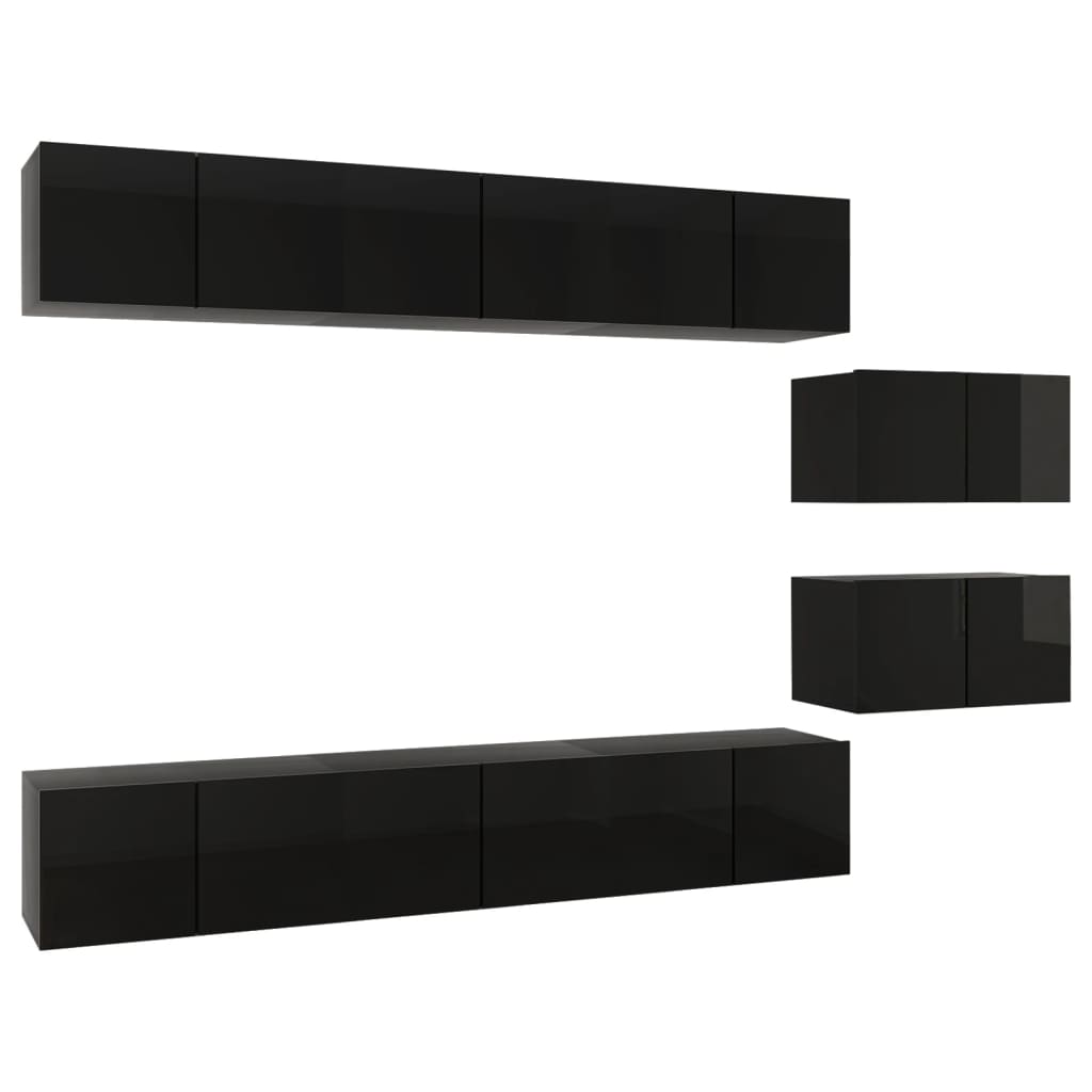 TV Cabinets 8 pcs High Gloss Black Engineered Wood